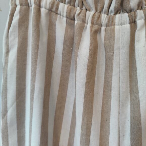 English Factory Sz S Cream Tan Stripe Paperbag Waist Wide Leg Pants High Rise - Picture 3 of 5